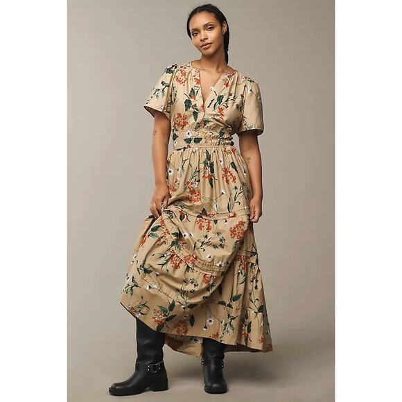 Anthropologie Dresses & Skirts - Anthropologie The Somerset Maxi Dress Cotton Tiered in Khaki Floral